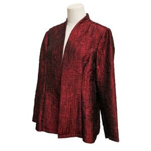 Coldwater Creek Red/Wine Metallic Crinkle Open Front Art to Wear Blazer